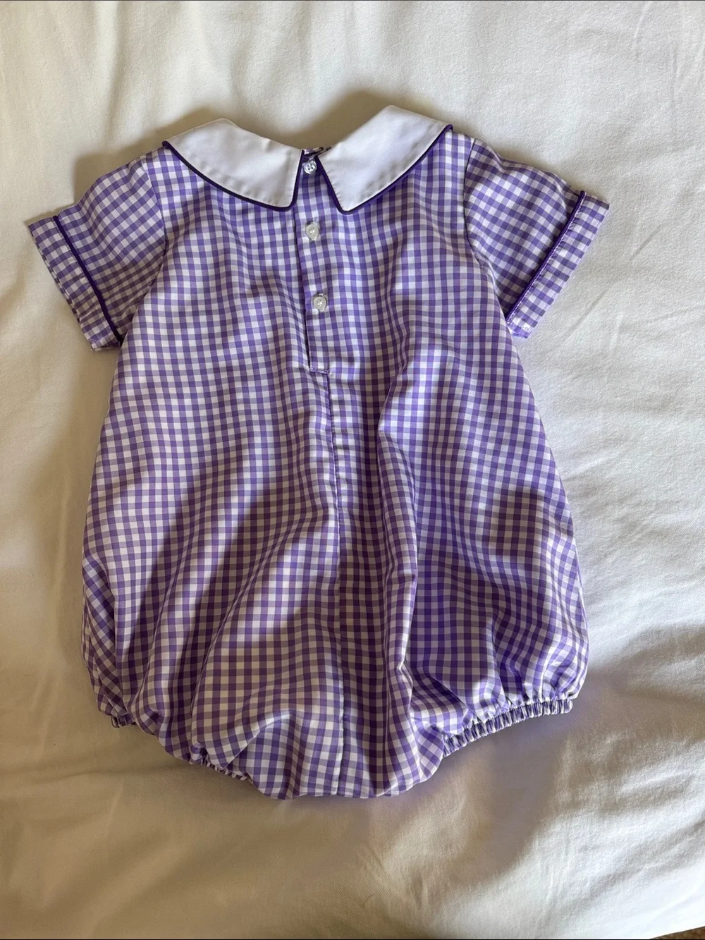 Classic Purple Gingham Baby One-Piece Bubble with White Collar